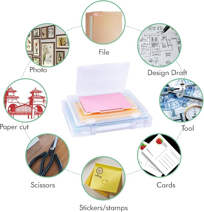 8 Pack Paper Storage Boxes, 8.5 x 11 Plastic Portable Project Case for US letter Size and A4 paper, Plastic Multi-Purpose Thick Scrapbook Storage Box for Office,Craft or Art Supplies - Image 6