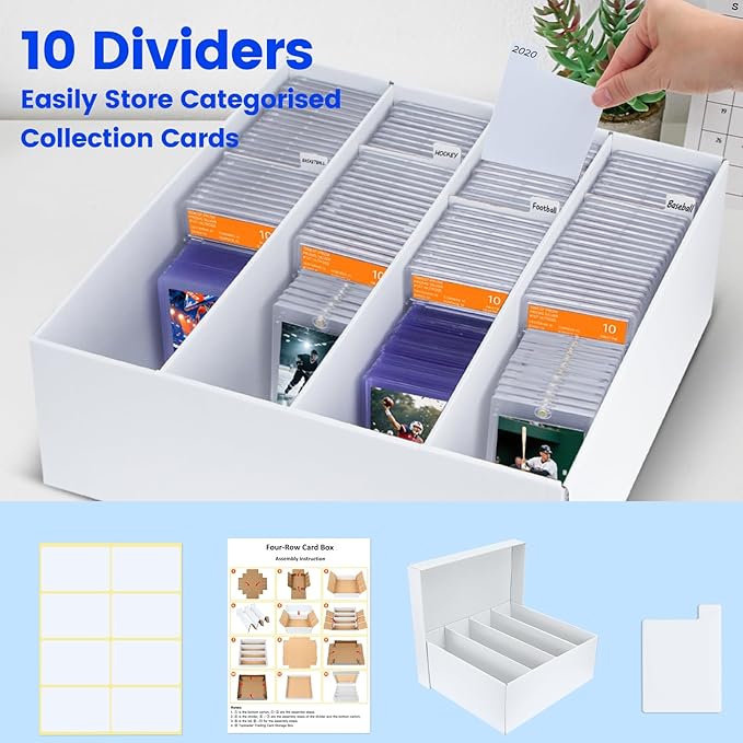 Pulchra 6 Pack Trading Graded Card Storage Box - 4 Rows Graded Card Case Holds 176 PSA Slab Cards, Graded Card, Cardboard Holder Organizer Boxes with Dividers for Sport Cards PSA/GMA/CSG/SGC/HGA/MTG - Image 5