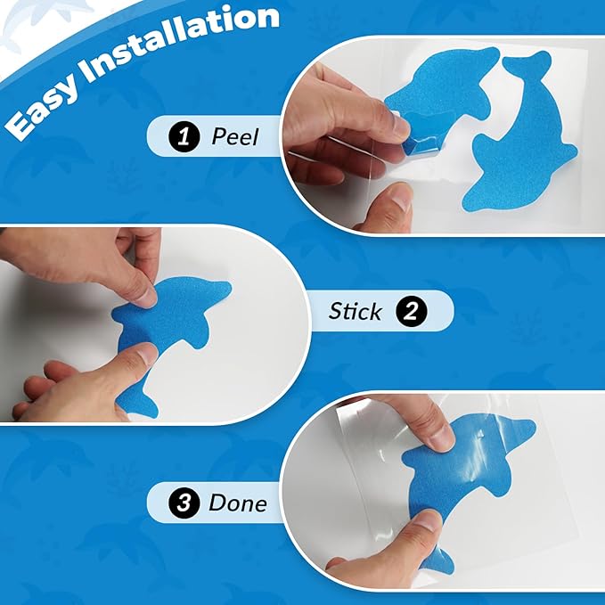 S&X Bathtub Non Slip Stickers,Grippy Dolphin Adhesive Treads – Fine Gritty Textured Surface – Pack of 12 Shower Floor Non Slip Stickers – Comfortable Grip On Slipper Surfaces - Image 4