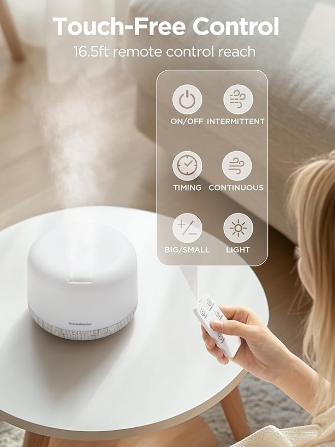 InnoGear Aromatherapy Diffuser & 10 Essential Oils Set, 500ml Essential Oil Diffuser with Remote Control Ultrasonic Cool Mist Scent Humidifier Vaporizer Auto-Off Timer for Valentine's Gift, White - Image 4