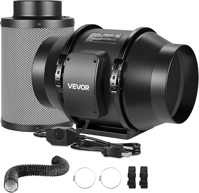 VEVOR 6" Air Filtration Kit, 180 CFM Inline Duct Fan with Speed Controller, Carbon Filter & Ducting Ventilation System for Heating Cooling Booster, Grow Tents, Hydroponics by VEVOR
