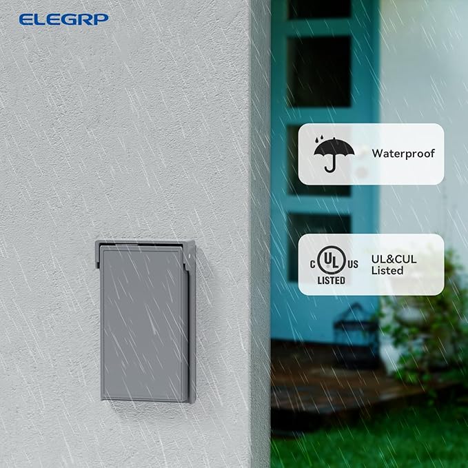 ELEGRP Vertical Outdoor Cover for Duplex Receptacles, Weatherproof Wall Plate, Outdoor Electrical Outlet Cover, Standard Size 1-Gang 4.85” x 2.82”, Thermoplastic, 2 Pack, Grey - Image 3