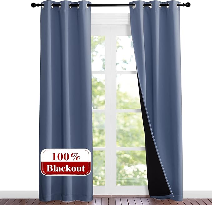 NICETOWN Full Shade Curtain Panels 84 inches Long, Pair of Energy Smart & Noise Blocking Out Blackout Drapes for Guest Room Window, Thermal Insulated Lined Window Dressing (Stone Blue, 37x84) by NICETOWN