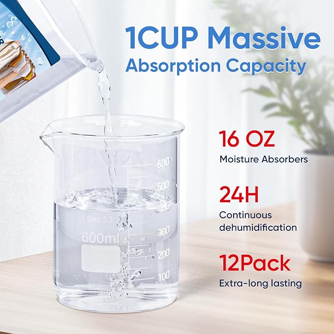 12 Pack Moisture Absorbers, 16 OZ Humidity Absorber Bucket, Moisture Absorbers for Closet, Dehumidifier Bucket for Wardrobes, Kitchens and Bathrooms, Fragrance Free Humidity Absorber - Image 5