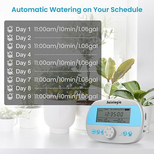 Sainlogic Smart Automatic Plant Waterer for 15 Potted Plants, Self Watering System with Deep Root Irrigation, Humidity Monitor Display, IP64 Programmable Timer for Travel, Vacation, Indoor Garden - Image 7