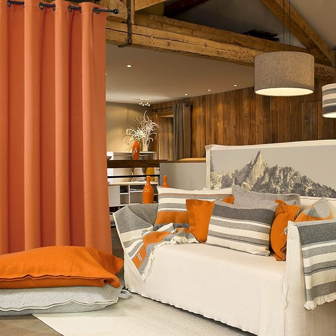 MYSKY HOME Orange Bedroom Curtains 63 Inch Long Blackout Curtains for Living Room Thermal Insulated Curtains for Nursery Room Grommet Top Window Curtains, 1 Curtain Panel, 52 x 63 Inch, Orange - Image 5