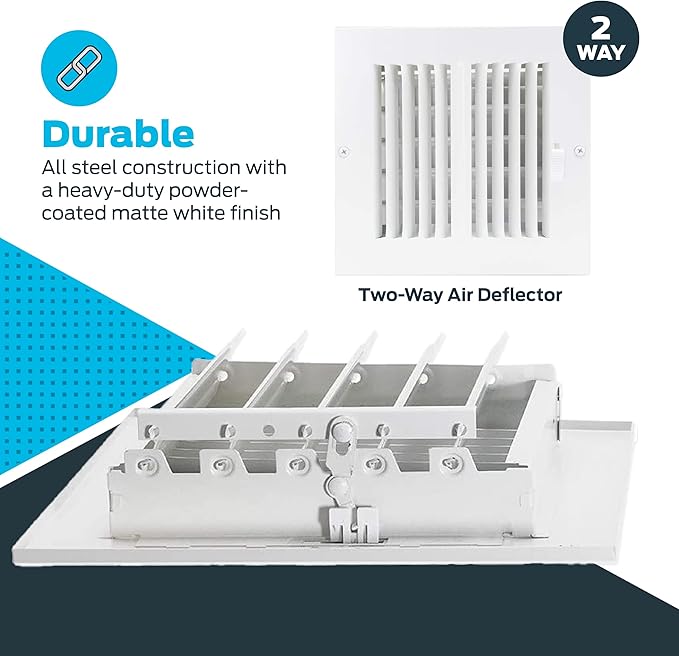 EZ-FLO 6 x 6 Inch (Duct Opening) Air Vent Cover for Wall or Ceiling, Two-Way Ventilation Register, Solid Steel HVAC Register Cover, White, 61660 - Image 5