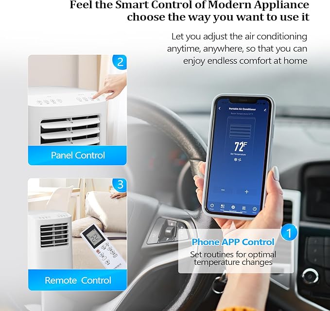 ROVSUN WiFi Enabled Smart 8000 BTU Portable Air Conditioner with Remote & APP Control, 3-in-1 Cooler, Dehumidifier & Fan, Powerful Room Mobile AC Unit with Rolling Wheels & Easy Installation Kit - Image 3