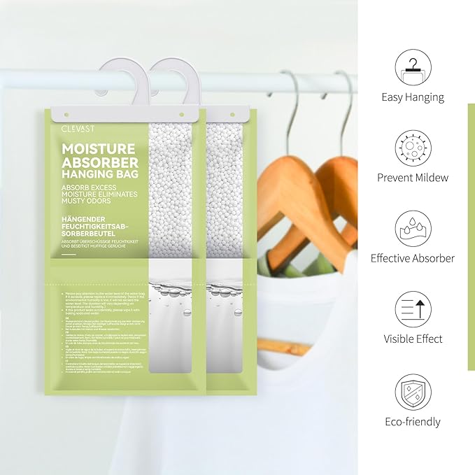 CLEVAST Moisture Absorbers Packets - 15.2 OZ, 6 Pack Large Dehumidifier Bags for Closet, Hanging Humidity Absorber in Wardrobes, Bedrooms, Bathrooms - Jasmine Scented - Image 6