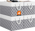 Storage Bin,Collapsible Storage Basket For Organizing,Large Storage Boxes With Rope Handles,Storage Containers,Clover Grey,4 Pack by StorageTastic