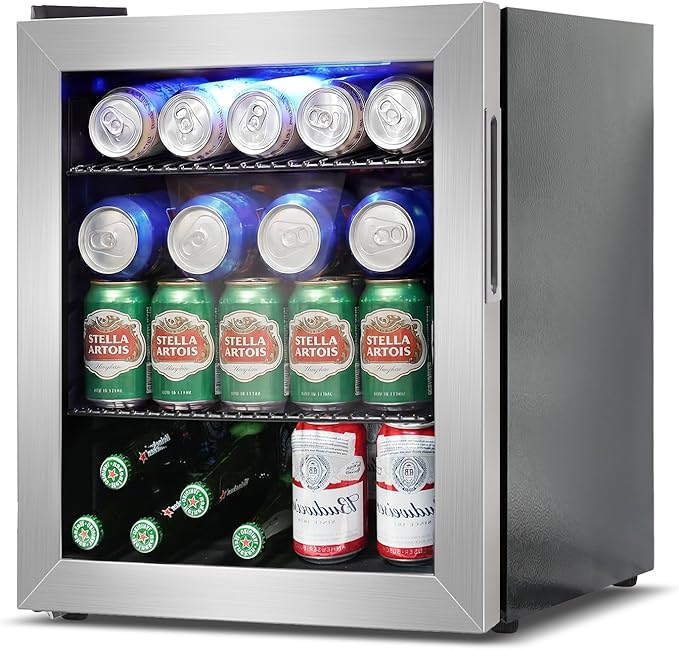 Mini Fridge Cooler - 50 Can Small Beverage Refrigerator Stainless Steel Glass Door for Soda Beer Wine–Countertop Drink Cooler for Home, Dorm, Office or Bar, Electronic Temperature Control，1.4cu.ft. by Velieta-SpecialistinFridge
