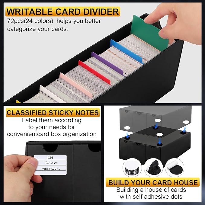 Trading Card Storage Box, Includes 24-600 CT Boxes & Card Dividers, + Trading Card Organizer for Collectible Card Games, for TCG, MTG, PTCG, Baseball Cards, with Labels & Tapes - Image 3