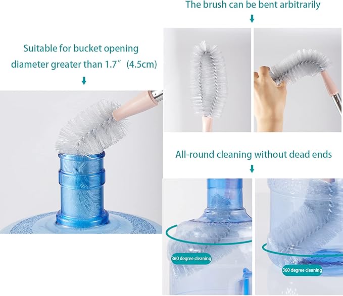 2 Pack 28" Long Bottle Brush, 3 & 5 Gallon Bottle Cleaner Brush, Nylon Bristles and Stainless Steel Handle Bendable Replaceable Brush Head Bottle Cleaning Brush - Image 6