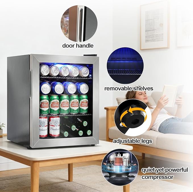 Mini Fridge Cooler - 50 Can Small Beverage Refrigerator Stainless Steel Glass Door for Soda Beer Wine–Countertop Drink Cooler for Home, Dorm, Office or Bar, Electronic Temperature Control，1.4cu.ft. - Image 8