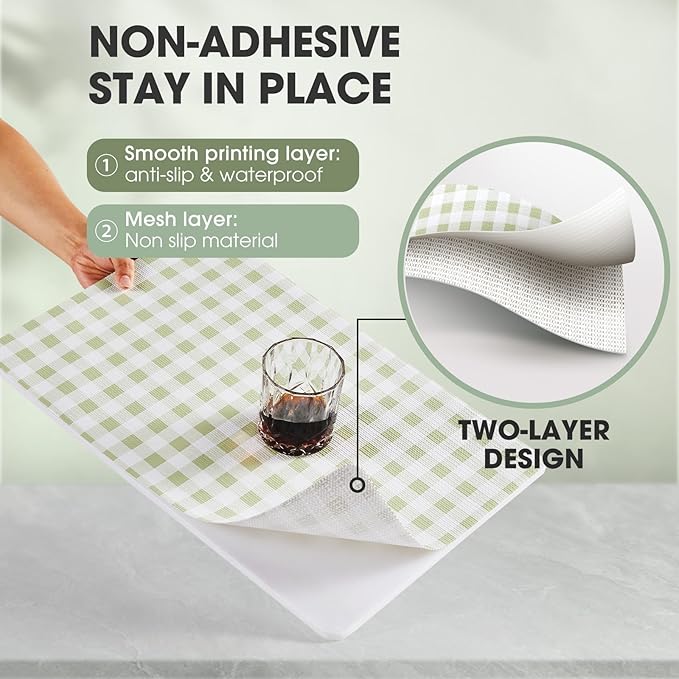 Drawer and Shelf Liner, Non-Slip Kitchen Cabinet Liners Non-Adhesive Thick Strong Grip Waterproof Washable Mats Protect Dresser Shelves Cupboard Bathroom Cabinets, Sage Green, 18 in X 10 FT - Image 2