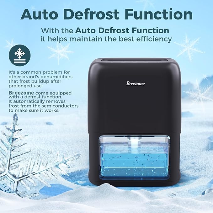 60 OZ Dehumidifiers for Home, Dual-Semiconductor Quiet Dehumidifier with Timer Auto-Off Sleep Mode 7 Colors Light Portable Small Dehumidifiers for Bathroom, Cloakroom, RV, Black - Image 6