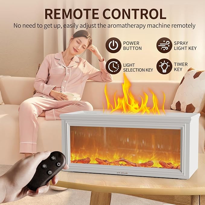 Flame Effect Essential Oil Diffuser - 280ML Ultrasonic Aromatherapy Diffuser with Realistic Fireplace LED, Remote Control, 7 Colors, Timer, Quiet Operation for Home Bedroom Office - Image 4