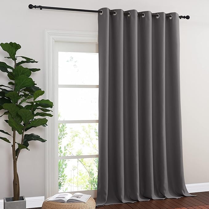 NICETOWN Blackout 102 inch Curtains for Sliding Glass Door, Grommet Thermal Insulated Room Darkening Window Treatment Sound Reducing Drapes for Room Divider, Gray, W80 x L102, 1 Panel - Image 2