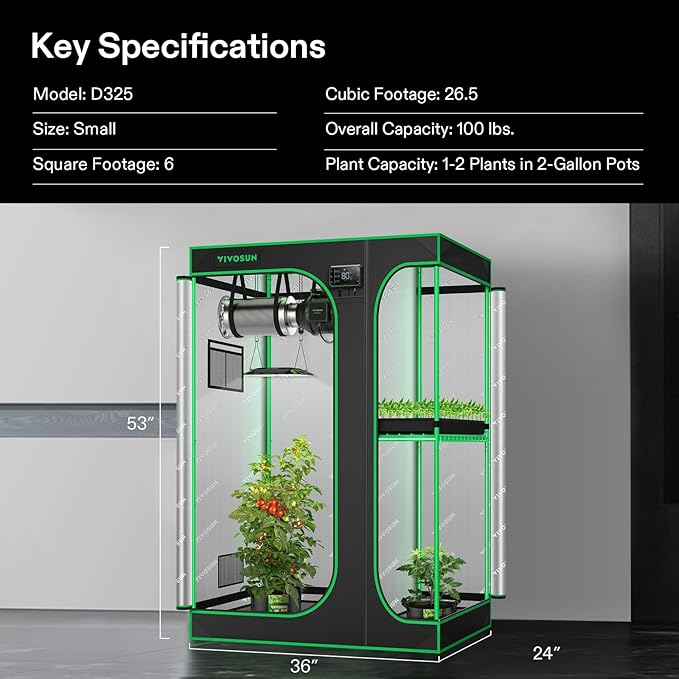 VIVOSUN D325 2-in-1 3x2 Grow Tent, 36"x24"x53" High Reflective Mylar with Multi-Chamber and Floor Tray for Hydroponic Indoor Plant - Image 9