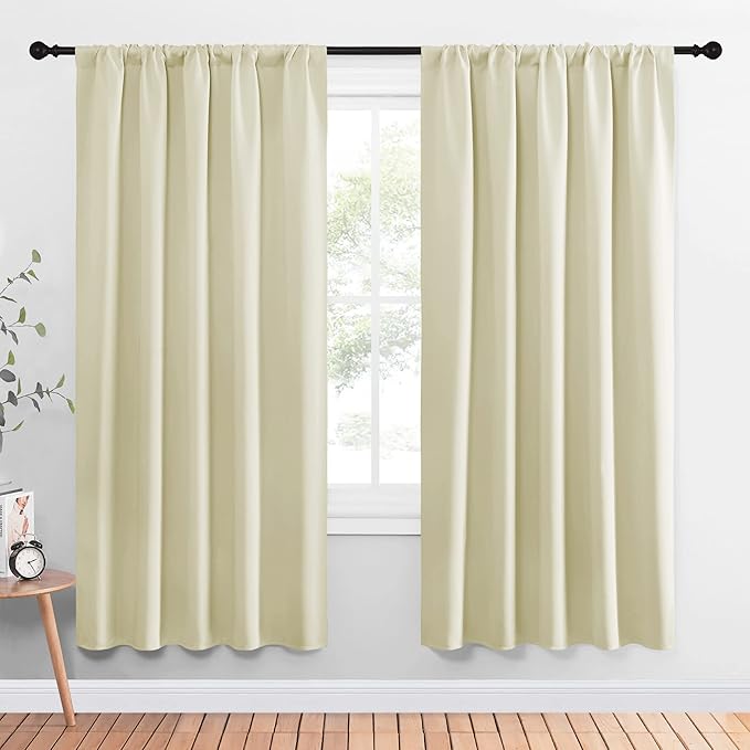 NICETOWN Living Room Curtains, Home Decorations Thermal Insulated Solid Rod Pocket Blackout Drapes for Cafe (Beige, One Pair, 52 x 72-inch) by NICETOWN