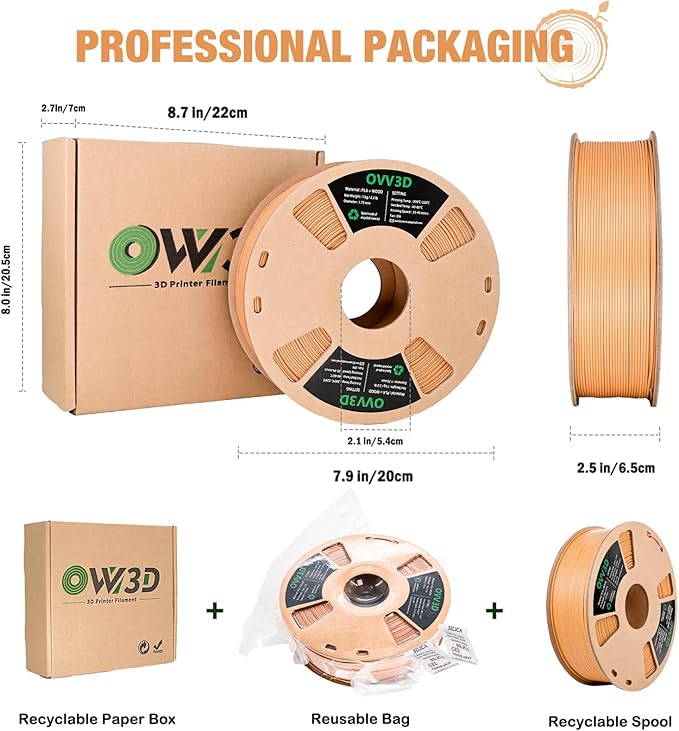 OVV3D PLA Filament 1.75mm, Wood 3D Printer Filament, Yellow Teakwood Filament Add More Than 30% Real WoodFiber, Matte and Frosted 3D Filament, 1.75 PLA Filament 3D Printing Filament - Image 6
