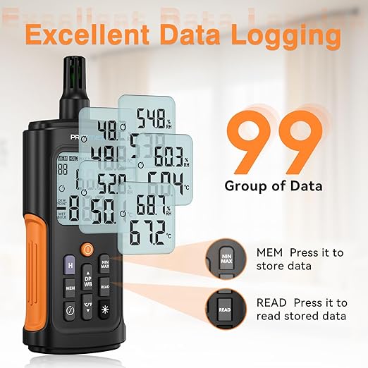 YT606 Temperature Humidity Meter High Precision Digital Hygrometer with Ambient, Relative Humidity, Dew Point, Wet Bulb Thermometer for Indoor Outdoor, Digital Thermometer Min/Max Hold, LCD Backlight - Image 7