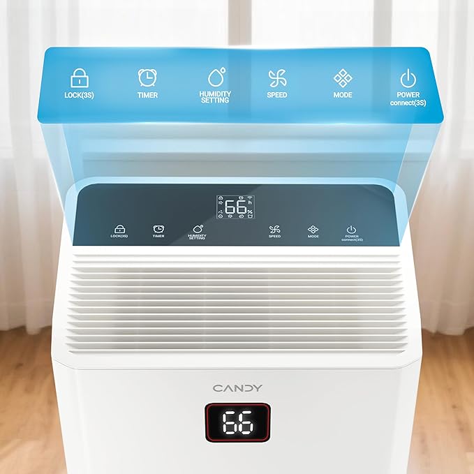 Candy 98 Pints Dehumidifier for Spaces up to 5000 Sq. Ft, Dehumidifier for Home, Basements and Large Rooms with Drain Hose and 1.45 Gallons Water Tank - Image 5
