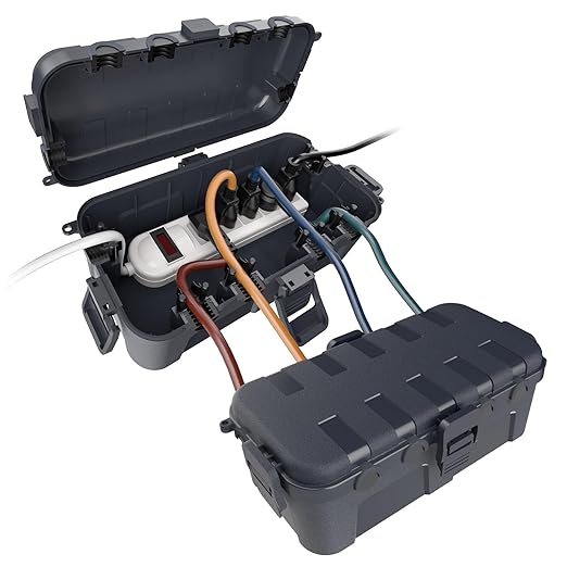 Flemoon [2 Pack] Outdoor Electrical Box Waterproof, Medium Weatherproof Electrical Box (11.5x5.2x4 inch) w/6 Cable Entry Ports, Extension Cord Cover for Power Strip, Timer, Plug, Holiday Light, Gray by FLEMOON