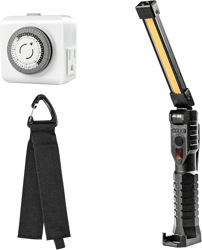 Abestorm Accessories Package. 180° Rotate LED Worklight, Extension Cord Holder Organizer for garage organization and storage, and 24-hour Mechanical Outlet Timer. by AbestormSolutionsINC