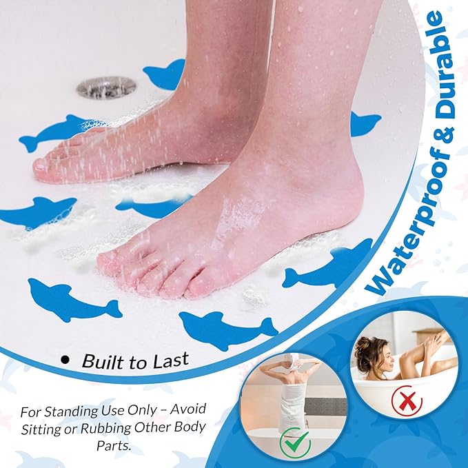 S&X Bathtub Non Slip Stickers,Grippy Dolphin Adhesive Treads – Fine Gritty Textured Surface – Pack of 12 Shower Floor Non Slip Stickers – Comfortable Grip On Slipper Surfaces - Image 5