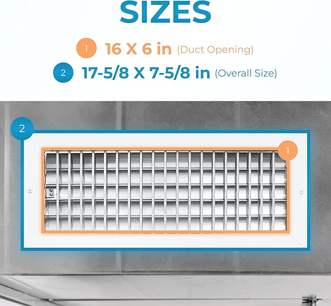 Aluminum 16 x 6 Inch Air Vent Covers Wall AC Grille – Premium Register Vent Cover – Durable Rustproof Aluminum Wall Vent – Multi-Shutter Damper – Individually Adjustable Front Blades, White - Image 3