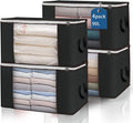 Large Storage Bags, 4 Pack Clothes Storage Bins Foldable Closet Organizers Storage Containers with Durable Handles Thick Fabric for Blanket Comforter Clothing Bedding 90 L (Black) by BuddingJoy-BuildaJoyfulLifeforYou