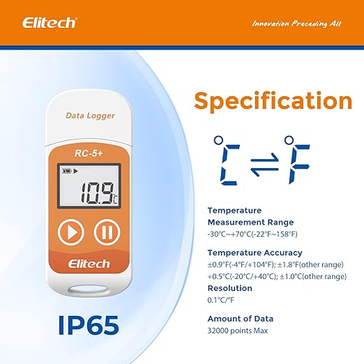 Elitech Default Fahrenheit RC-5+ Digital PDF USB Temperature Data Logger Reusable Recorder Range -22℉~158℉ Refrigerator Temperature Monitor 32000 Points Auto-generated PDF & CSV Report - Image 3