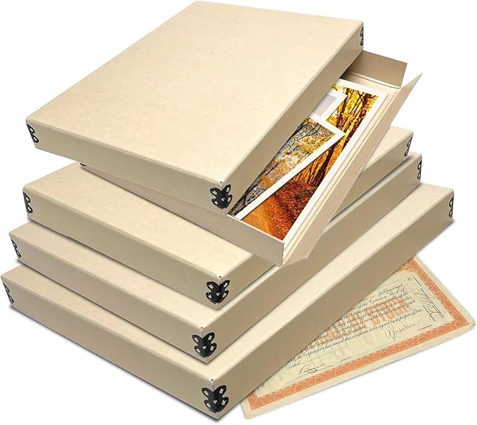Lineco Museum Archival Storage Box, 11.75x15.25x1.5 in. Drop Front Design. Acid-Free with Metal Edge. Organize Photos, Pictures, Prints, Documents, Crafts, DIY. Tan, 2 Pack - Image 7