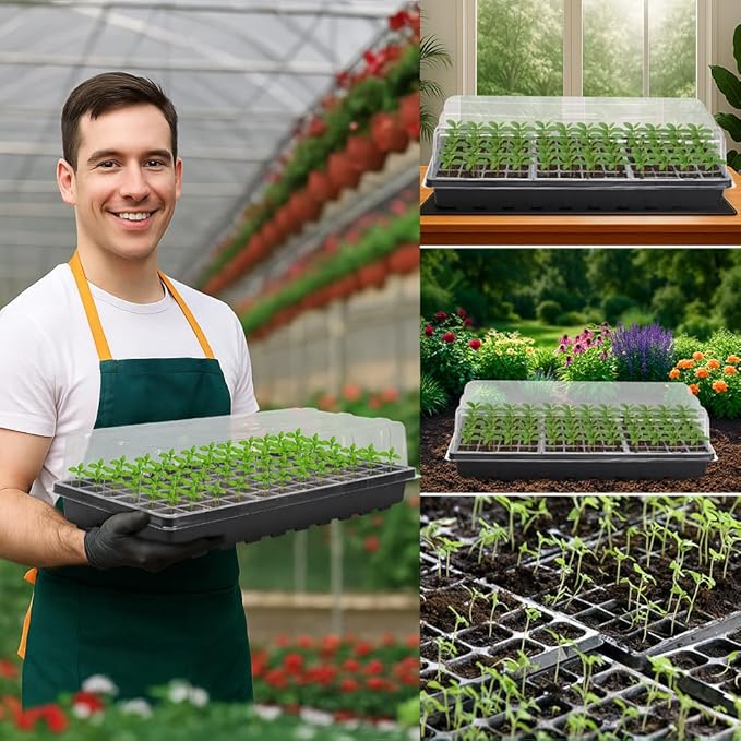 MIXC 5 Pack 1020 Seed Starter Trays with 3.6" Humidity Dome Plant Growing Tray Germination Seed Starting kit, Mini Greenhouse with Handle for Cloning Plant - Image 7