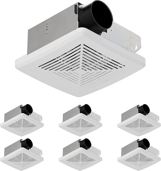 50CFM Ceiling Bathroom Exhaust Fan: Vent Fan with Grille, Bath Wall Mount Ventilation fan for New Building Multi Family, Condo, Apartment and Hotel, White, Contracors 6 Packs by JULLISON