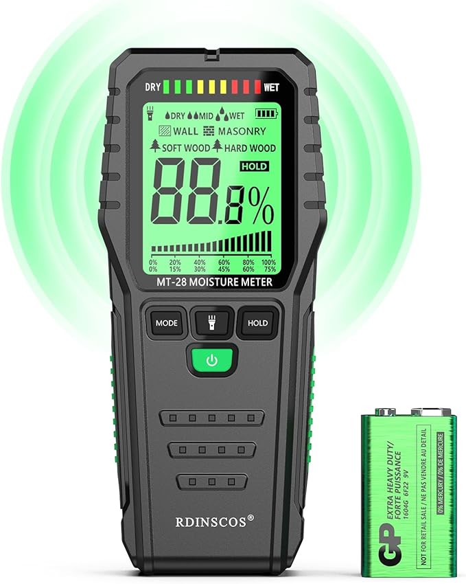Pinless Moisture Meters Non-Invasive Digital Wood Moisture Tester Water Leak Detector for Wall,Lumber, building,Firewood,Humidity Tester by RDINSCOS