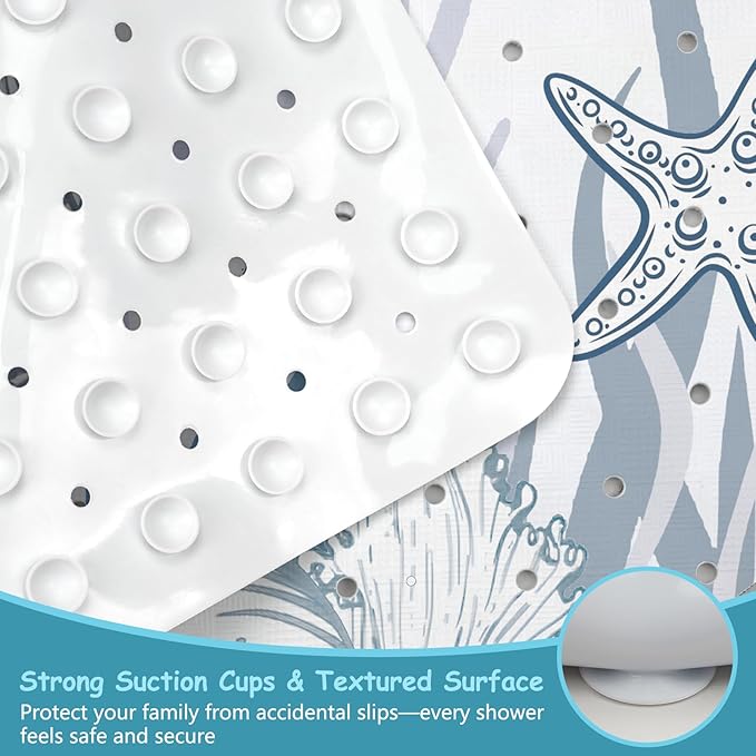 Sea Turtle Square Anti Slip Shower Mats for Inside Shower Accessories, Cute Bath Mats for Bathroom Non Slip Shower Floor Mat Decor Rubber Bathmat With Suction and Drain Holes Machine Washable, 21″X21″ - Image 3