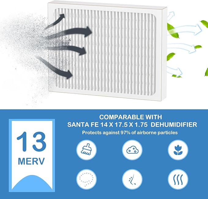 14 x 17.5 x1.75 MERV 13 Replacement Dehumidifier Filter Compatible with Santa Fe Advance90, Advance100, Advance120, Honeywell DR90 & DR120 dehumidifier Models, 6 Pack - Image 3