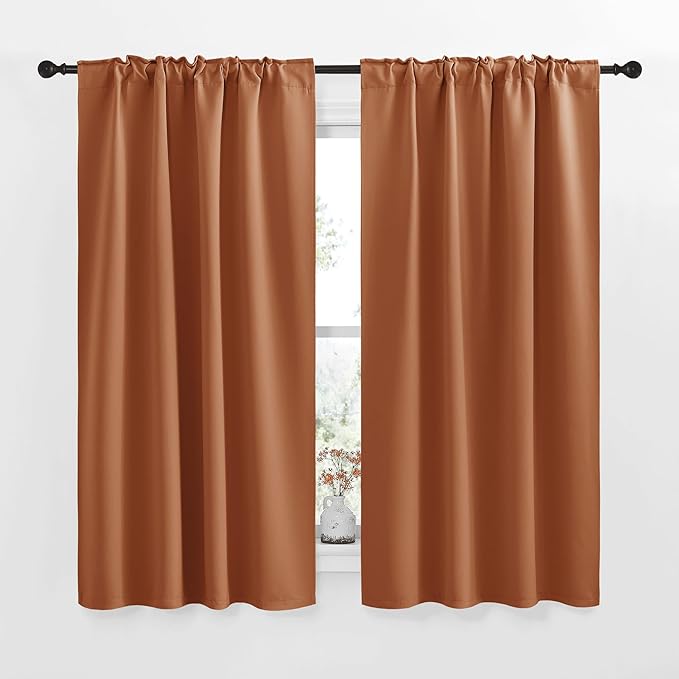 NICETOWN Short Curtains for Small Window - (Burnt Orange Color) W34 Wide, 2 Pieces, 48 inches Length Curtains, Modern Design Thermal Privacy Protection Window Treatment Drapes/Draperies for Bedroom - Image 2