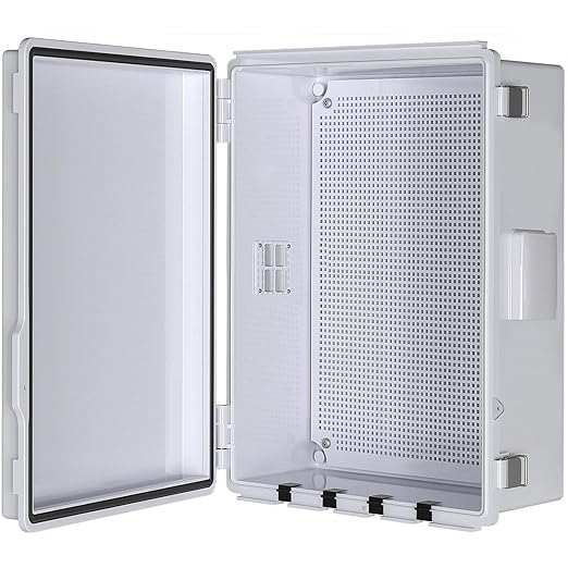 Electrical Junction Box, Ventilated Design, Cable Grommets, Indoor/Outdoor Use with Mounting Panel & Hinged Cover. Waterproof IP 65. (Grey Cover, 15"x11"x5.1") by ANIMACYN