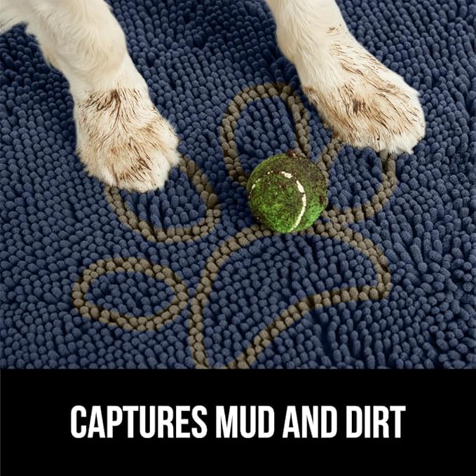 GORILLA GRIP SOAKSTOPPER Dog Door Mat, 30x20 Machine Washable Rug Absorbent Doormat Captures Moisture Mud Dirt, Quick Dry Soft Chenille Entryway Rugs Indoor Entrance Mats for Dog Paws, Navy - Image 3