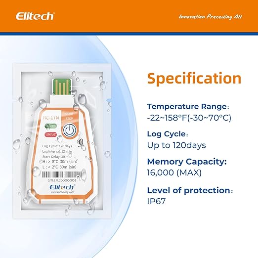 Elitech 100 Pack 120 Days NFC Temperature Data Logger Single-Use Cold Chain Monitor (CCM) in-Transit Trip Disposable Temperature Recorder, Temperature Monitoring with PDF Report -22～158℉ RC-17N - Image 5