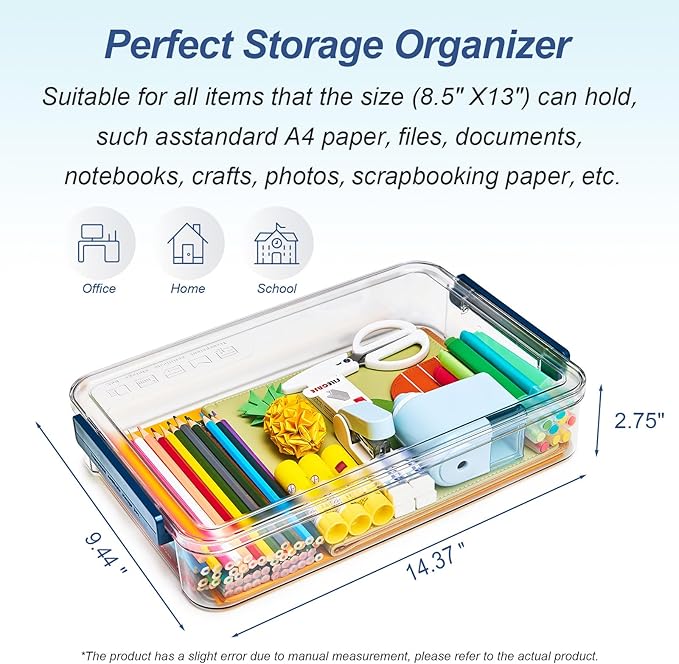 2 Pcs 5.5qt 9 x 13 Plastic Portable Project Case With Snap-Tight Latch Clear Stackable Storage Box With Lids Organizer Container For A4 File Photo Documents Scrapbook Craft Art Supplies - Image 3