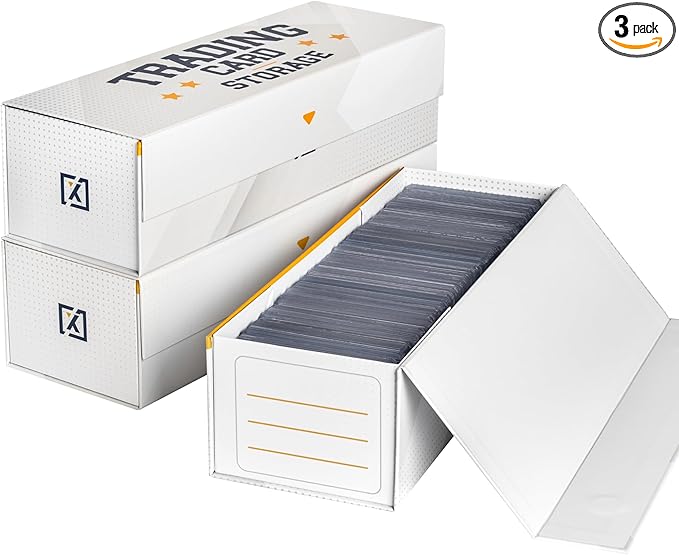 Easy Fold Trading Card Storage Box [3 PACK] Magnetic Lid | Toploader Storage Box Fits 800 Cards, 200 Toploaders, or 50 One Touch | Baseball Card Storage Box - Labels included by HOMEXPRO