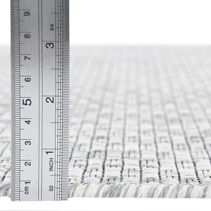 Unique Loom Collection Casual Transitional Solid Heathered Indoor/Outdoor Flatweave Area Rug (13' Round, Light Gray/Ivory) - Image 4
