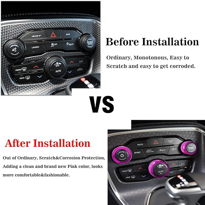 Auprite Climate Control Knob Covers for Challenger Accessories 2015-2023 2024, for Dodge Charger 2015-2023 2024, for Dodge Chrysler 300/300s 2015-2024,3Pcs Kit (Pink) - Image 4