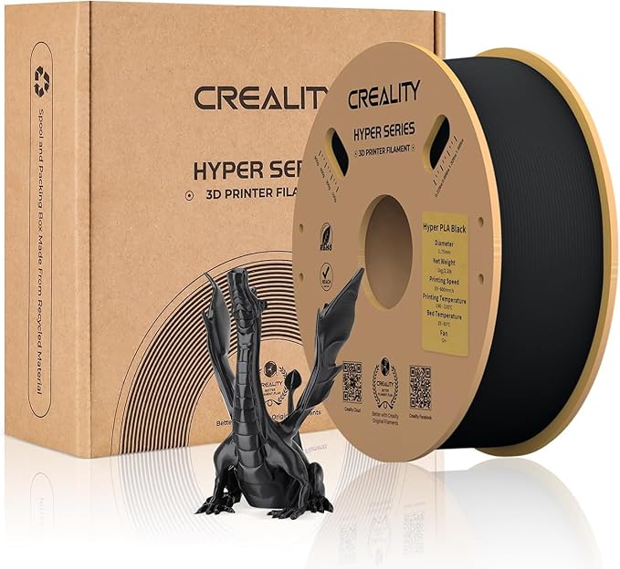 Creality Hyper 3D Printer PLA Black Filament High Speed Printing 1.75mm 2.2lbs Spool ±0.03mm Dimensional Accuracy Flow Durable Resistant Smooth for Ender 3 v3 Plus KE K1 Max K1C 3D Printers by Creality