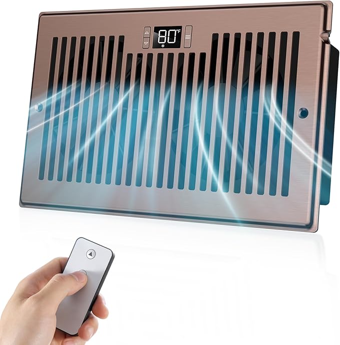 Quiet Register Booster Fan Fits 6" x 10" Register Holes, 10-Speed Smart Heating Cooling AC Vent Fan with Remote Control and Thermostat Control - Bronze by BIOWIND