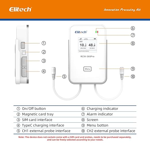 Elitech 2.4GHz/5GHz WiFi Real-Time Temperature Humidity Monitor, Dual Channel Remote Data Logger, Cloud Data Storage, SMS/Email/APP/Web Alarm, Warehouse, Pharmacy, RCW-360Pro-W-DC-5Pack - Image 7